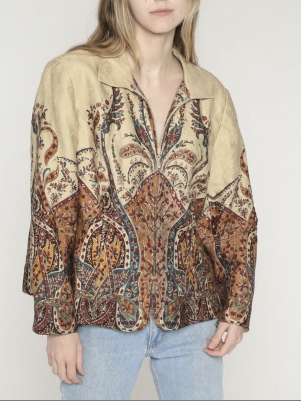 Coldwater Creek Blazer Womens Medium Paisley Tan Zip Up Jacket - Picture 4 of 16